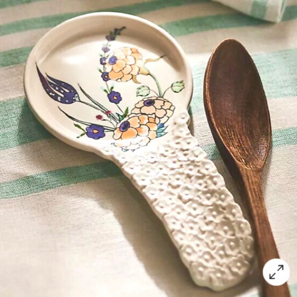 Anthropologie Spoon Rest Turkuaz Kitchen Handpainted Glazed Stoneware NIB NWT